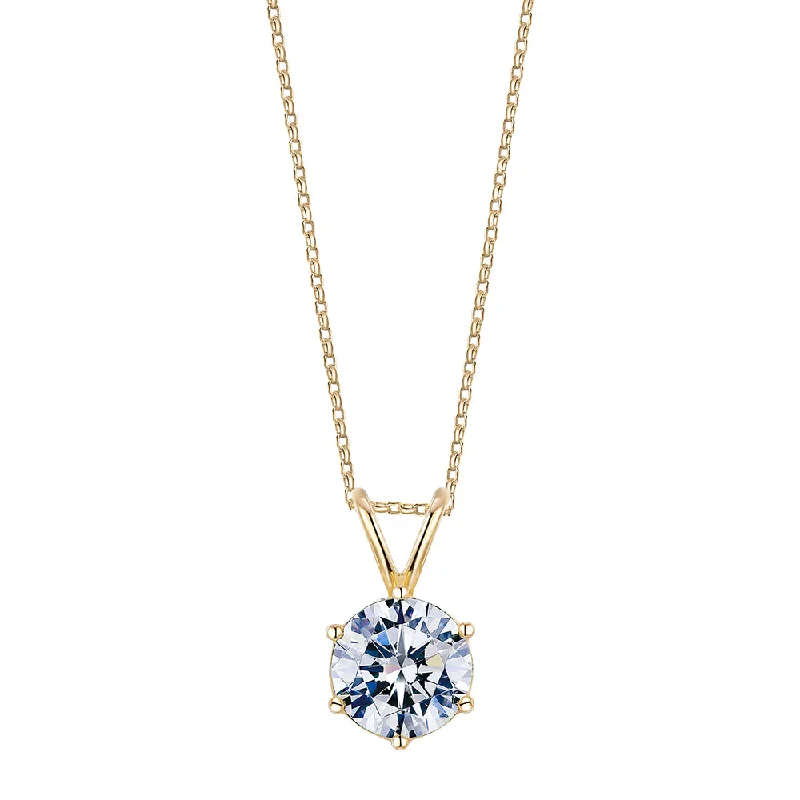 Women’s double-chain necklace-Round Brilliant solitaire pendant with 1 carat* diamond simulant in 10 carat yellow gold