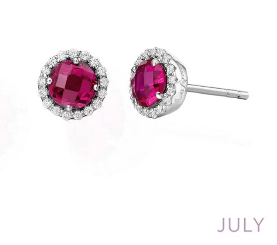 Women’s silver hoop earrings-July Birthstone Earrings