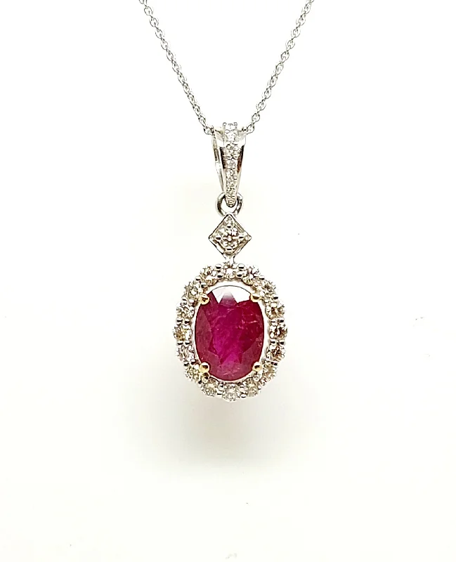 Women’s minimalist necklace-RUBY AND DIAMOND HALO PAVE PENDANT AD NO.2513