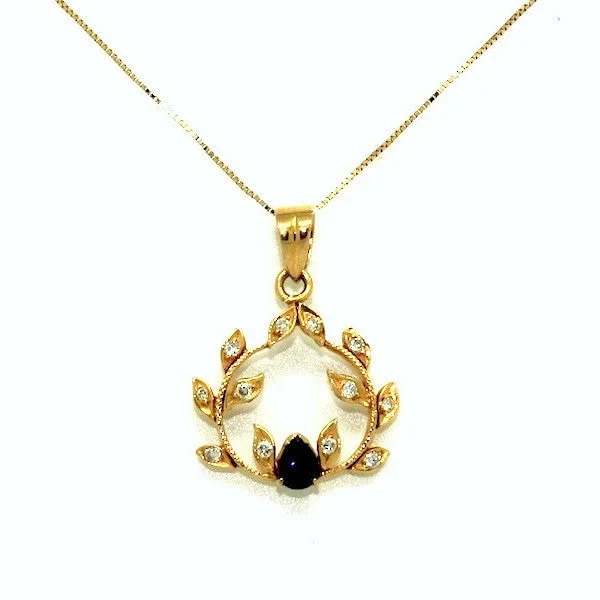 Women’s ribbon necklace-Blue Sapphire And Diamond Garland Pendant AD No. 0949