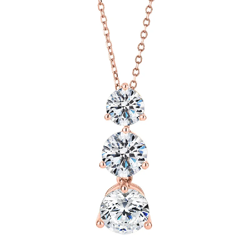 Women’s charm necklace-Three stone drop pendant with 2.33 carats* of diamond simulants in 10 carat rose gold