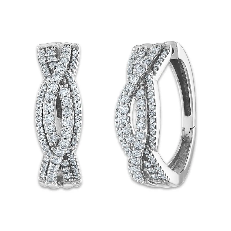 Women’s small earrings-1 CTW Diamond Twist Hoop Earrings in 10KT White Gold