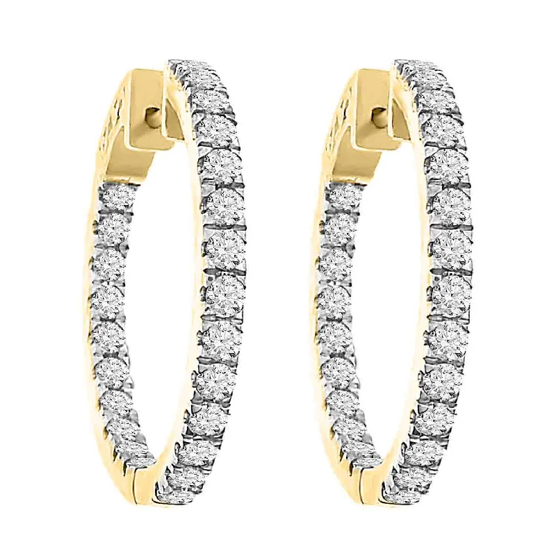 Women’s double drop earrings-LADIES HOOP EARRINGS 2.00CT ROUND DIAMOND 14K YELLOW GOLD (SI QUALITY)