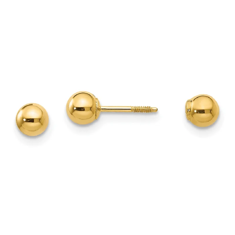 Women’s sterling silver earrings-14KT Yellow Gold 4MM Reversible Ball Stud Earrings