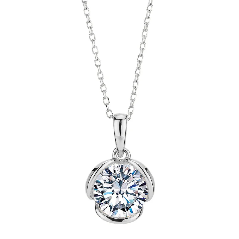 Women’s wedding necklace-Round Brilliant solitaire pendant with 1.28 carat* diamond simulant in 10 carat white gold