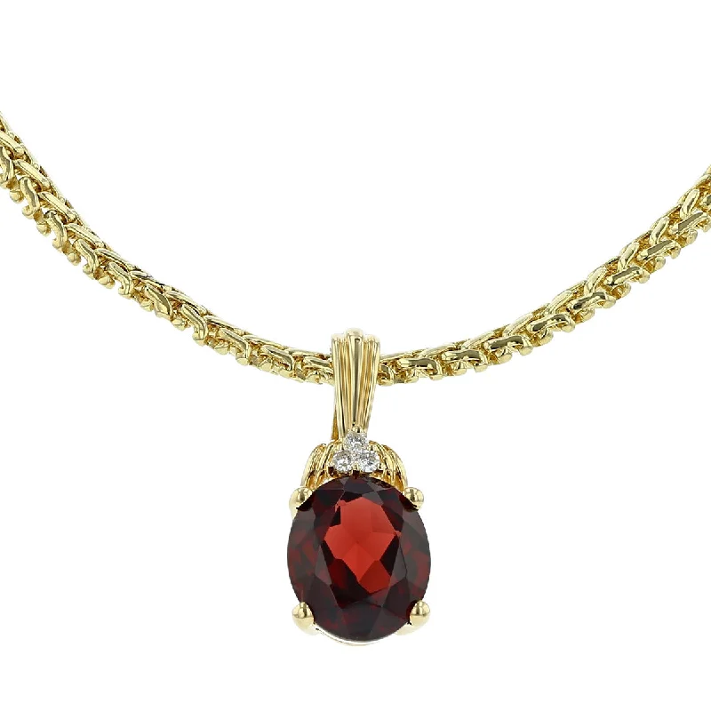 Women’s lotus necklace-14K Yellow Gold Garnet and Diamond Pendant