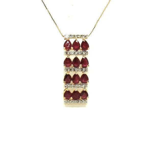 Women’s infinity necklace-Ruby And Diamond 3row Parallel Pendant Ad No.0978