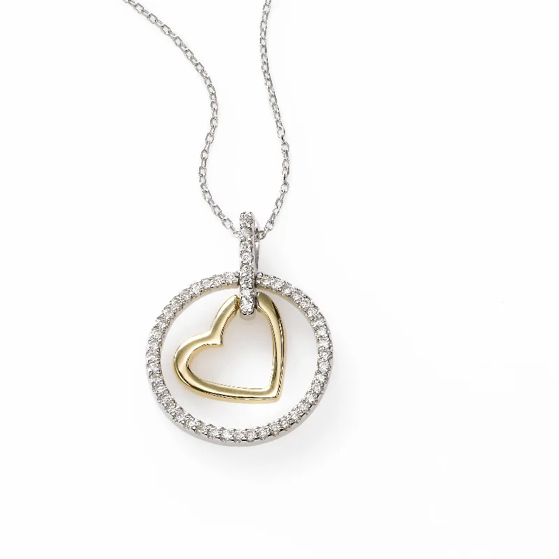 Women’s gold chain necklace-Heart in Diamond Circle Pendant, 14K Gold