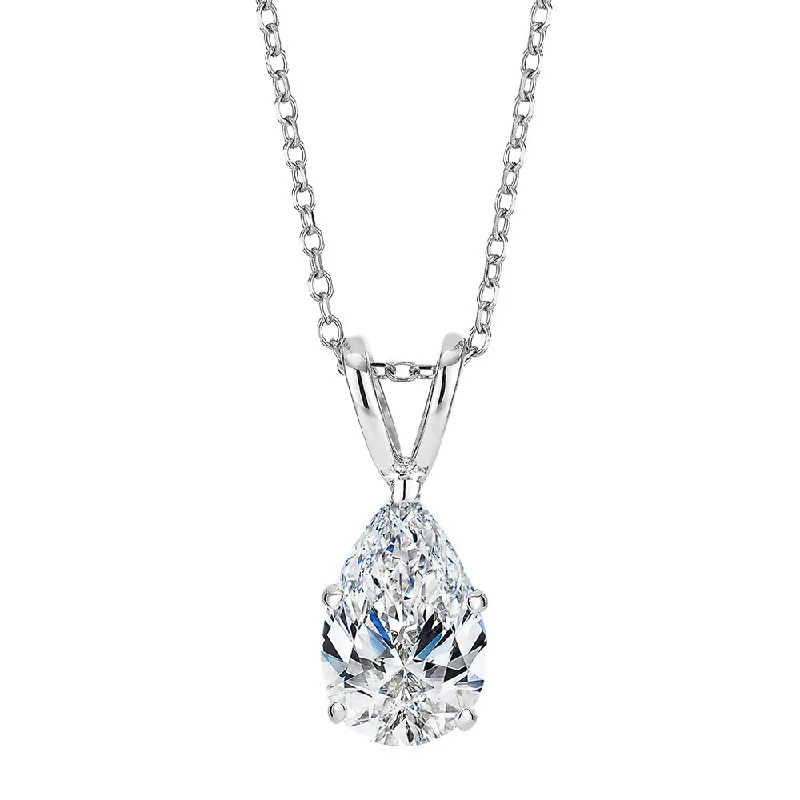 Women’s wedding necklace-Pear solitaire pendant with 1 carat* diamond simulant in 10 carat white gold