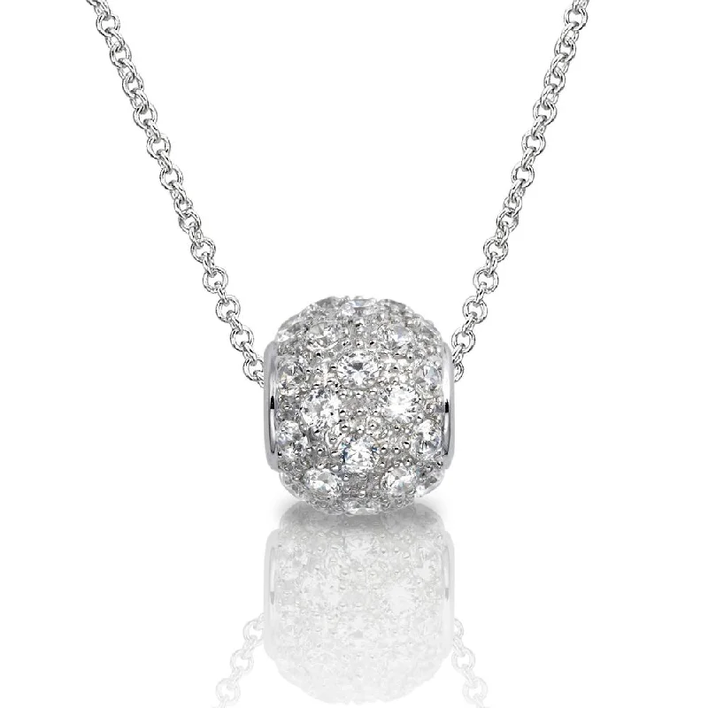 Women’s diamond tennis necklace-Round Brilliant pendant with 1.75 carats* of diamond simulants in sterling silver