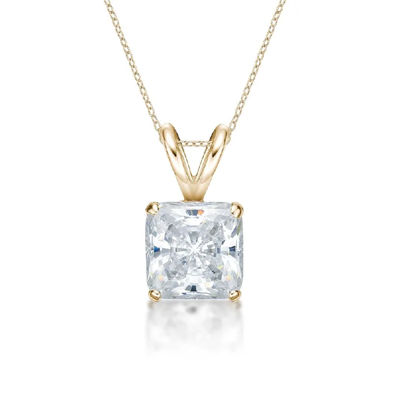 Women’s black diamond necklace-Princess Cut solitaire pendant with 1.5 carat* diamond simulant in 10 carat yellow gold