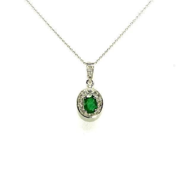 Women’s long necklace-Emerald And Diamond Pave Cluster Pendant AD No. 0511