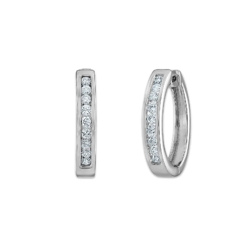 Women’s hoop earrings-EcoLove 1/2 CTW Lab Grown Diamond Hoop Earrings in Rhodium Plated Sterling Silver