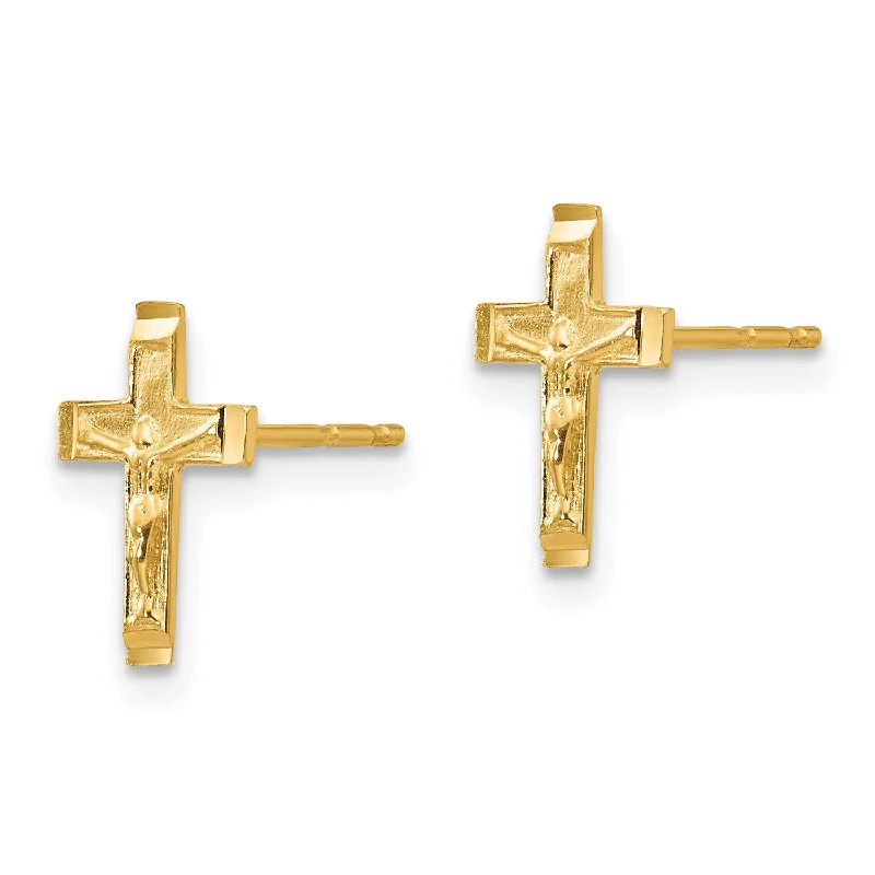 Women’s twisted hoop earrings-14KT Yellow Gold 10X8MM Crucifix Cross Earrings