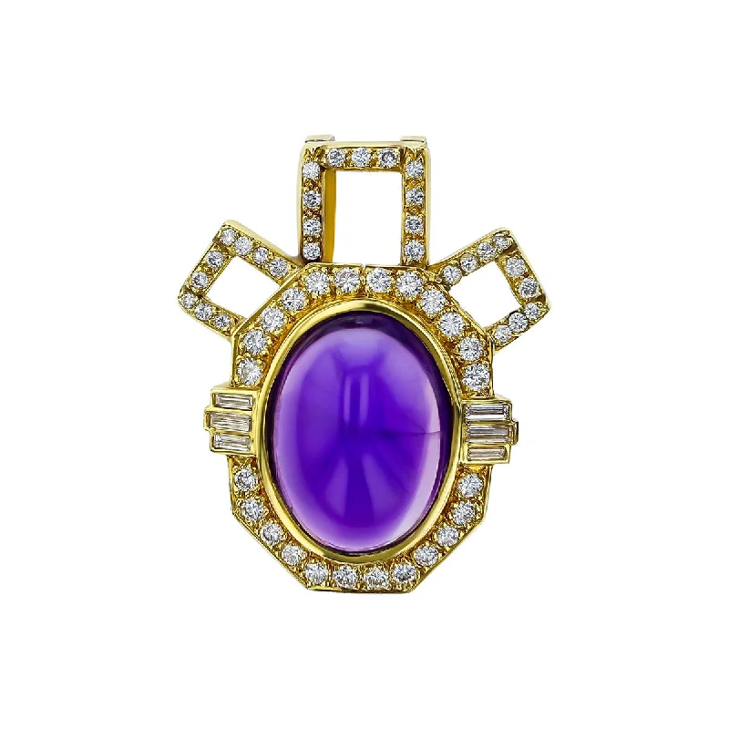 Women’s statement necklace-18K Yellow Gold Amethyst and Diamond Pendant