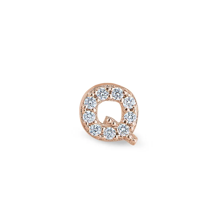 Women’s elegant diamond engagement ring-Rose Gold Finish Sterling Silver Micropave Q Initial Charm with Simulated Diamonds