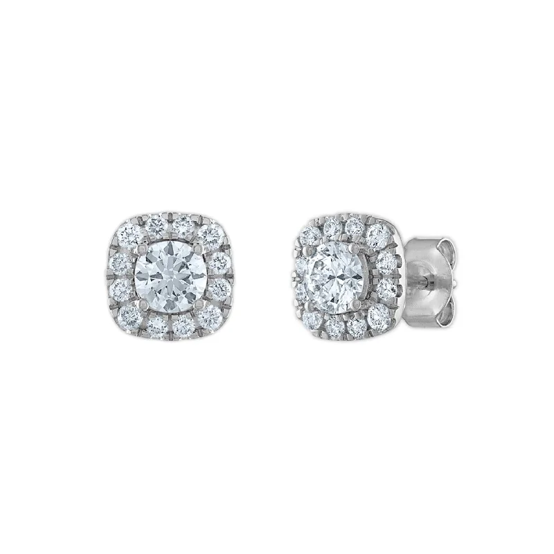 Women’s crystal earrings-EcoLove 1 CTW Lab Grown Diamond Halo Stud Earrings in 14KT White Gold