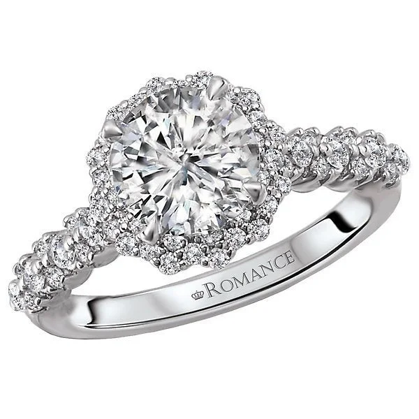 Women’s timeless engagement ring-18KT WHITE GOLD 1/2 CTW DIAMOND ROUND HALO SETTING FOR 1.50 CT ROUND