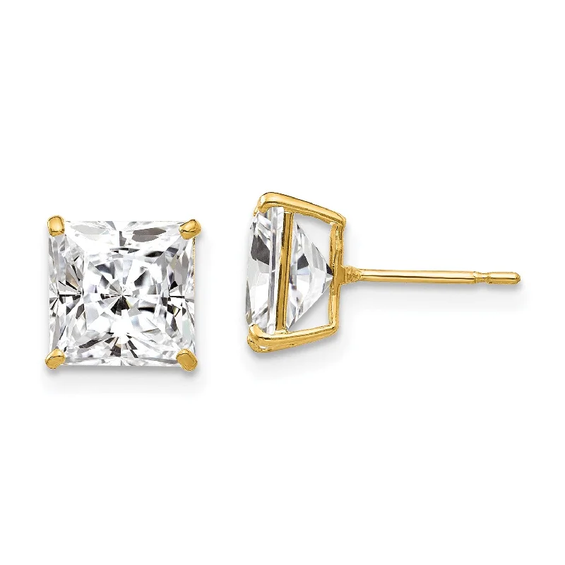 Women’s vintage earrings-14KT Yellow Gold 7MM Square Cubic Zirconia Stud Earrings