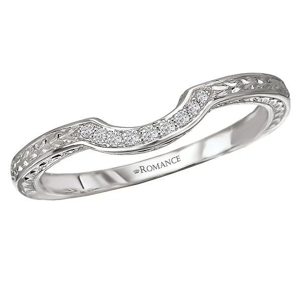 Women’s unique gemstone engagement ring-14KT WHITE GOLD 1/20 CTW DIAMOND ENGRAVED CURVE BAND