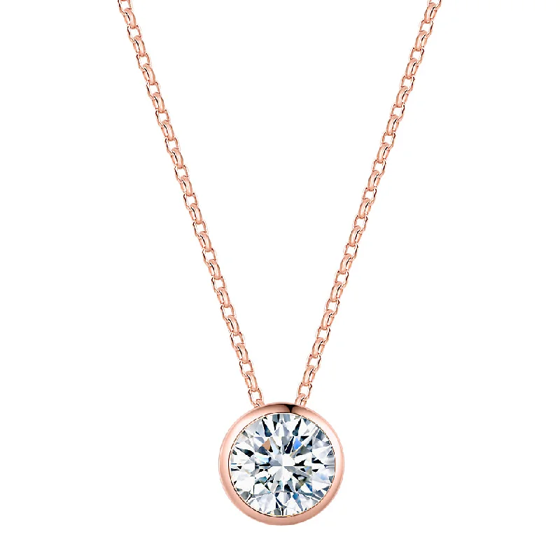 Women’s layering necklace-Round Brilliant solitaire pendant with 1.03 carat* diamond simulant in 10 carat rose gold