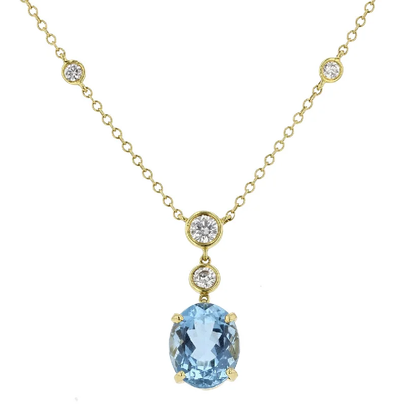 Women’s silver charm necklace-18K Gold Aquamarine Diamond Pendant