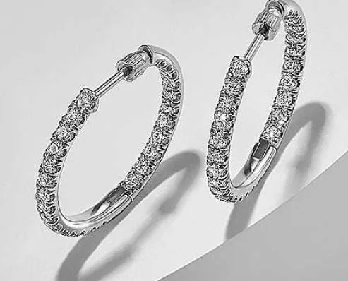 Women’s twisted hoop earrings-14K White Gold French Pavé 20mm Round Inside Out Diamond Hoop Earrings