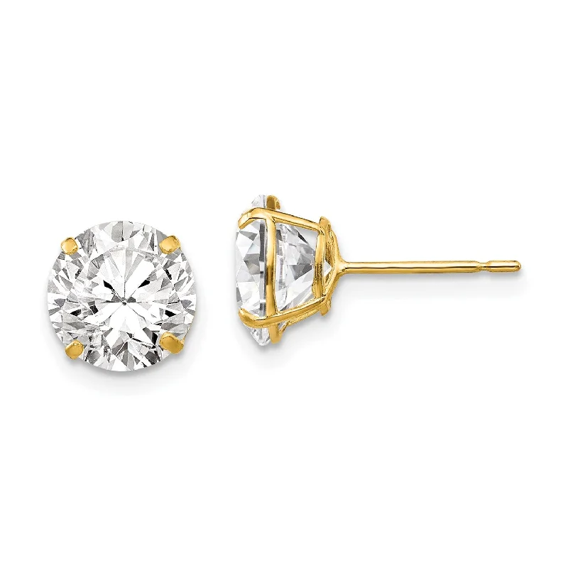 Women’s large dangle earrings-14KT Yellow Gold Cubic Zirconia 9MM 9MM Stud Earrings