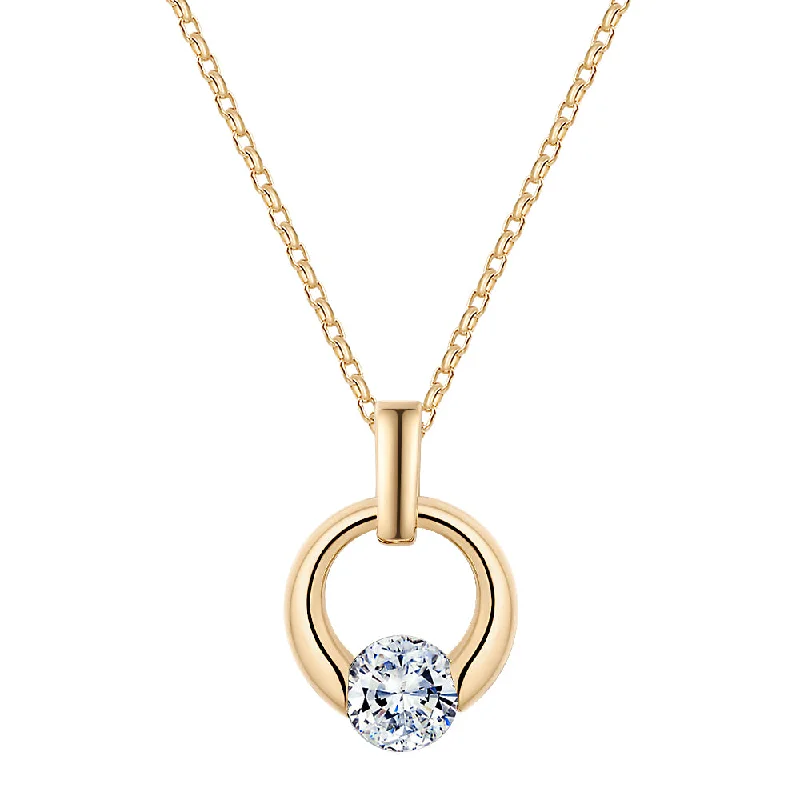 Women’s gemstone necklace-Round Brilliant solitaire pendant with 1.03 carat* diamond simulant in 10 carat yellow gold