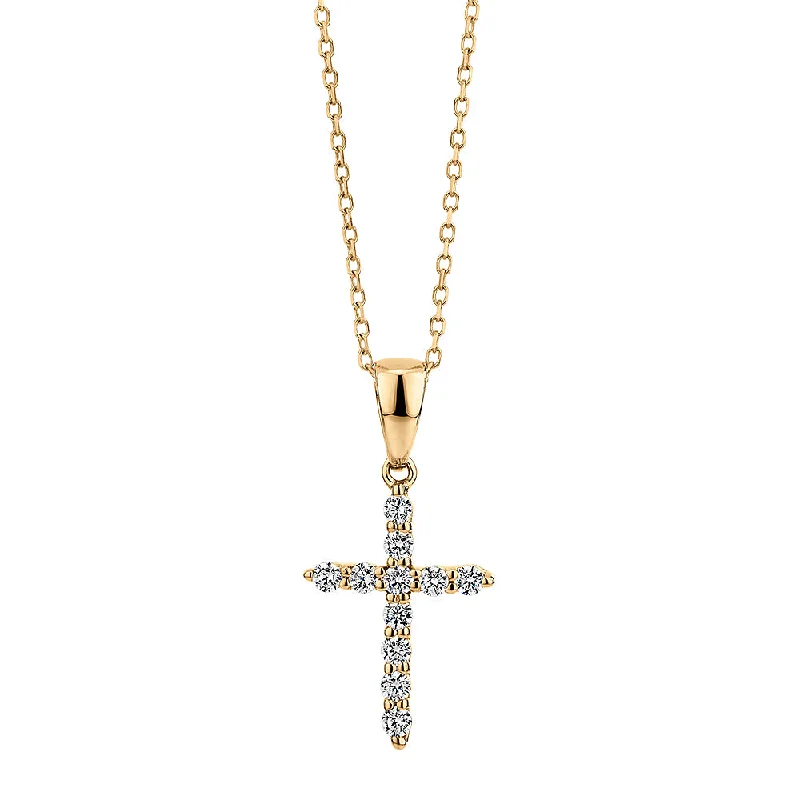 Women’s necklace set-Cross pendant with diamond simulants in 10 carat yellow gold