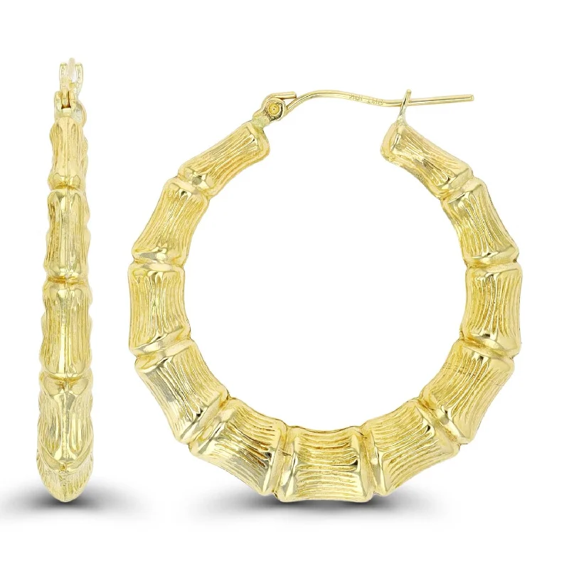 Women’s casual earrings-10KT Yellow Gold 35X5MM Hoop Bamboo Earrings