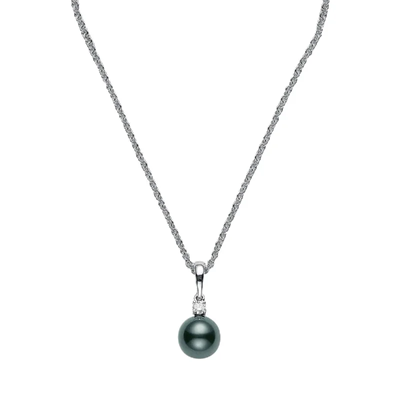 Women’s floral necklace-Black South Sea Pearl Diamond Pendant