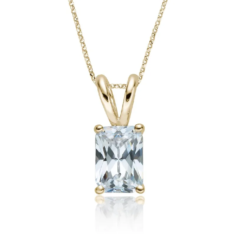 Women’s ribbon necklace-Radiant solitaire pendant with 2 carat* diamond simulant in 10 carat yellow gold