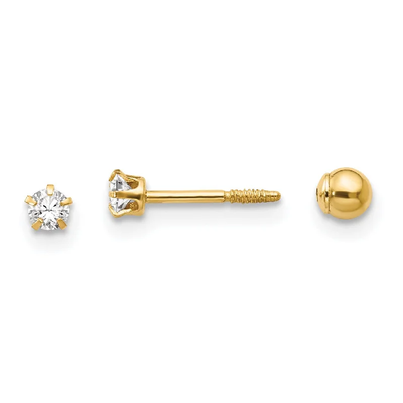 Women’s pearl earrings-14KT Yellow Gold Crystal 3MM Reversible Stud Earrings