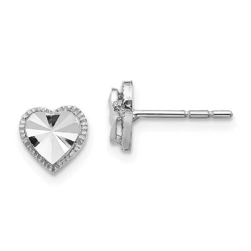 Women’s small earrings-14KT White Gold Diamond-cut Heart Earrings