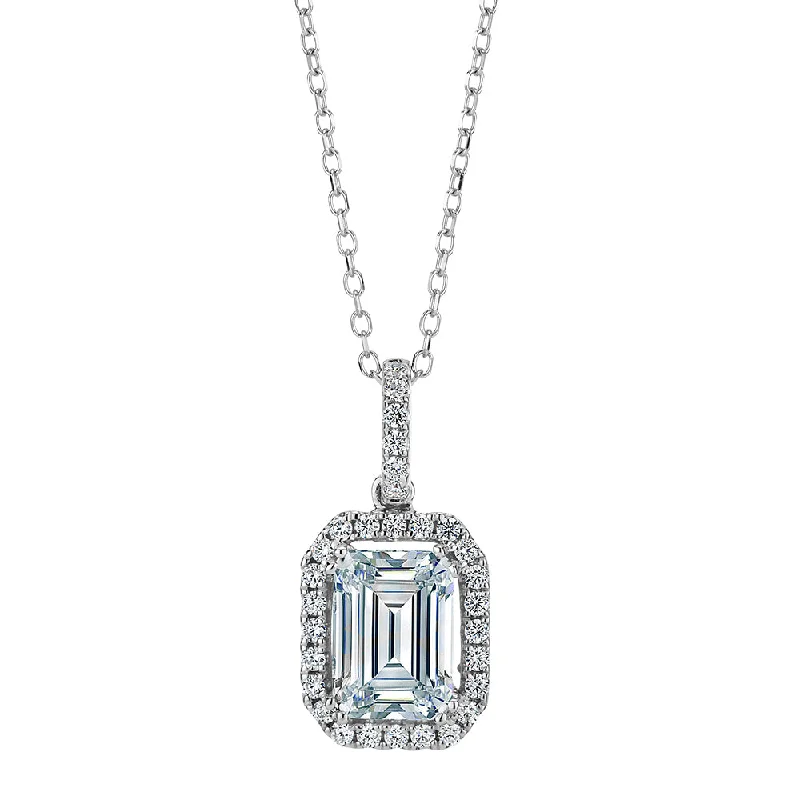 Women’s diamond pendant necklace-Halo pendant with 1.21 carats* of diamond simulants in 10 carat white gold