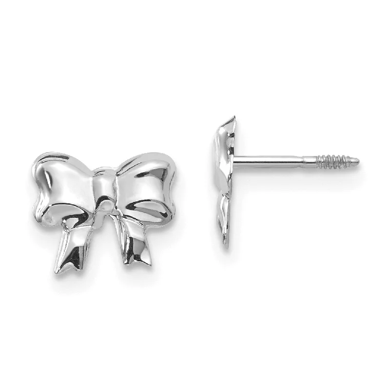 Women’s diamond stud earrings-14KT White Gold 8X5MM Stud Bow Earrings