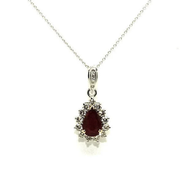 Women’s boho necklace-Ruby & Diamond Drop Pendant-clustered Ad No. 0965