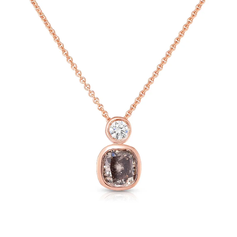 Women’s circle pendant necklace-Bezel Set Fancy Brown Diamond Pendant, 14K Rose Gold