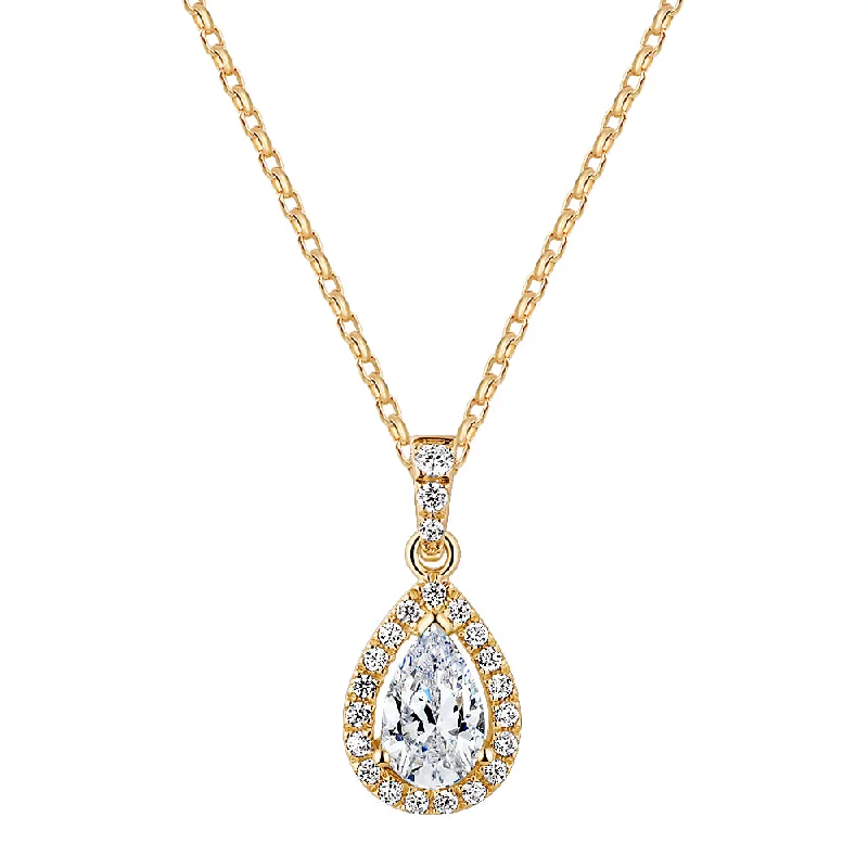 Women’s elegant gold necklace-Halo pendant with 0.98 carats* of diamond simulants in 10 carat yellow gold