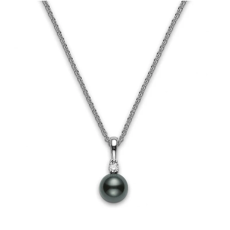 Women’s charm necklace-Black South Sea Cultured Pearl and Diamond Pendant in 18K White Gold