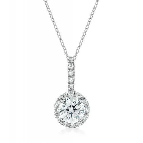 Women’s butterfly necklace-Halo pendant with 1.45 carats* of diamond simulants in 10 carat white gold