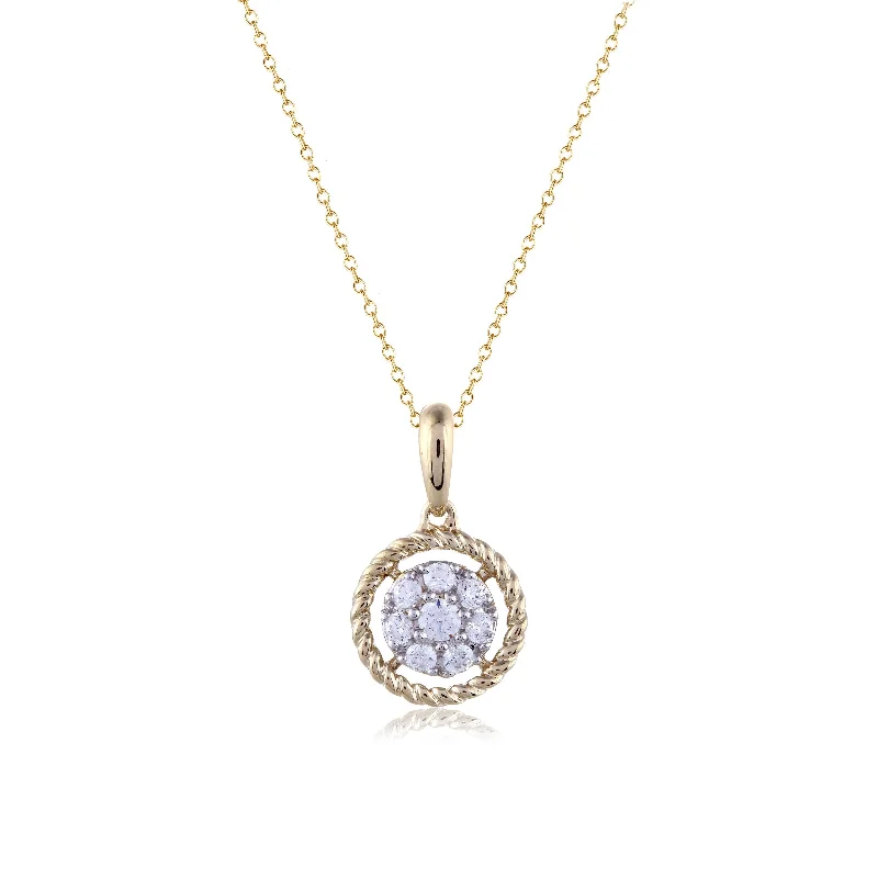 Women’s heirloom necklace-Rope Design Diamond Cluster Pendant, 14K Yellow Gold