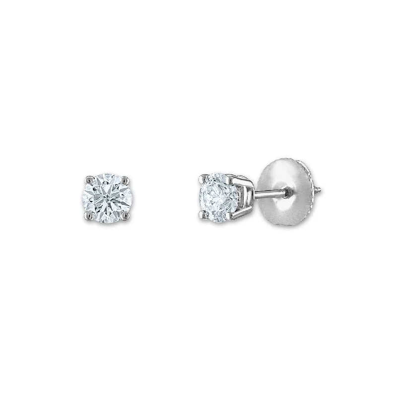 Women’s gold earrings-Signature Certificate EcoLove 1/2 CTW Round Lab Grown Diamond Solitaire Stud Earrings in 14KT White Gold