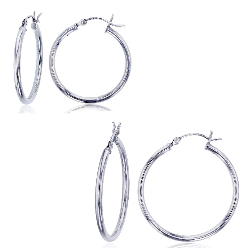 Women’s boho earrings-Sterling Silver Hoop 20MM & 30MM 2-Pair Earrings