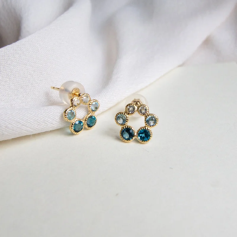 Women’s gem drop earrings-Blue Topaz & London Blue Topaz 18k Gold Circle Studs