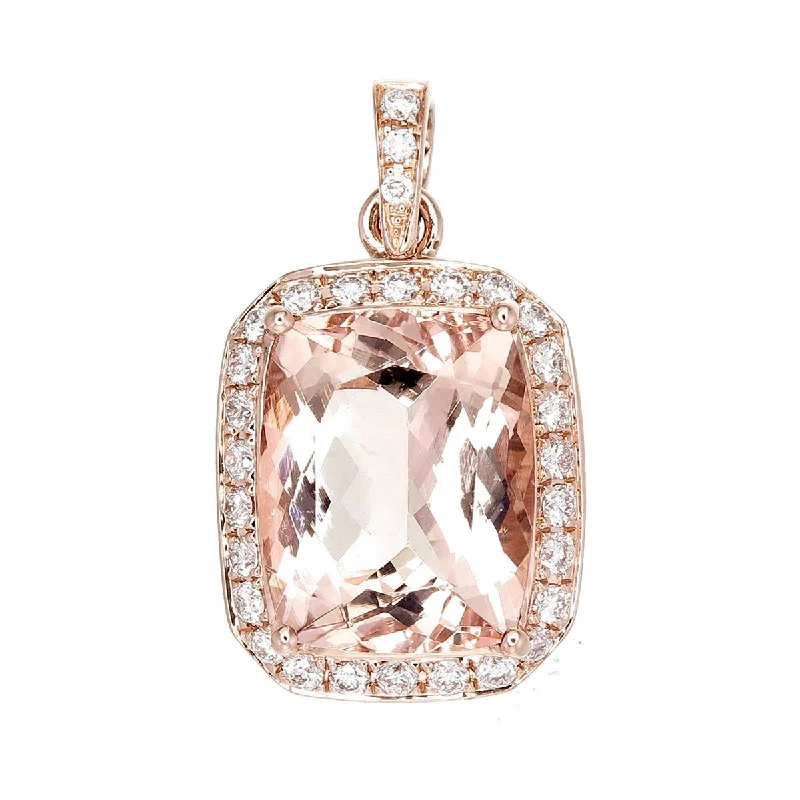 Women’s tennis necklace-14K Rose Gold Morganite Diamond Halo Pendant