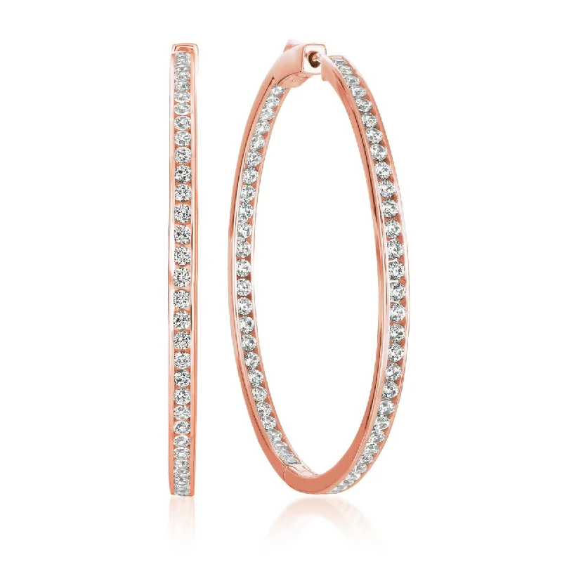 Women’s chic earrings-Crislu 18KT Rose Gold Plated Sterling Silver Cubic Zirconia In & Out Hoop Earrings