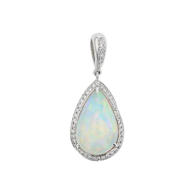 Women’s vintage necklace-Ethiopian Cabochon Opal and Diamond Pendant