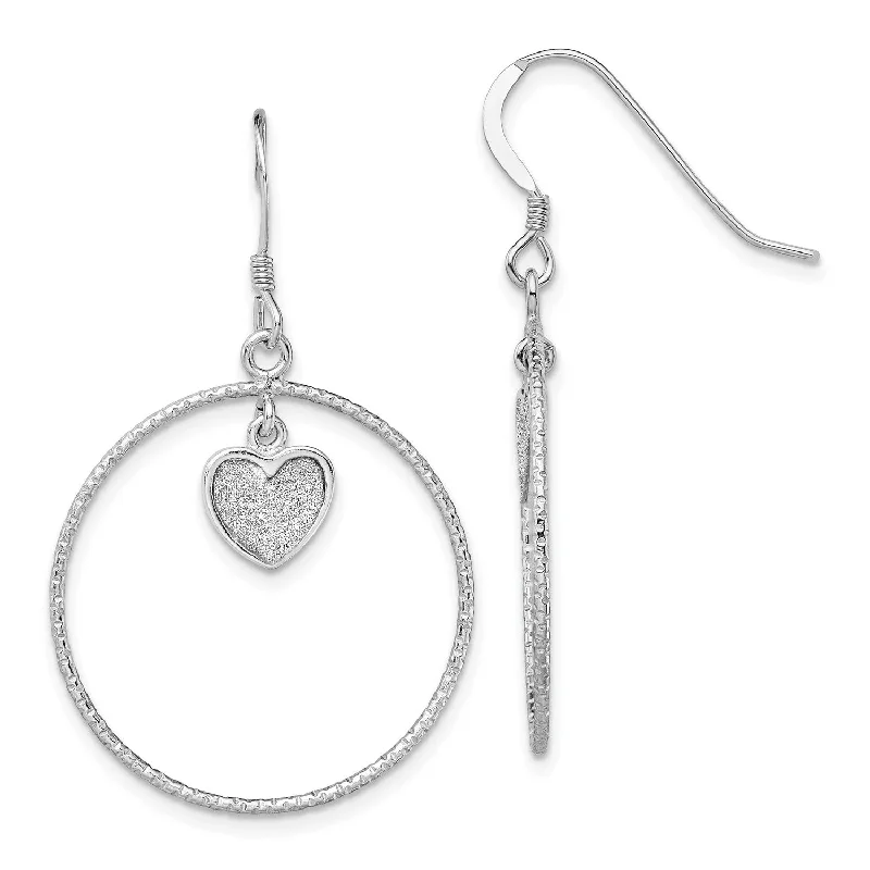 Women’s heart-shaped earrings-Sterling Silver 40MM Diamond-cut Glitter Heart Earrings